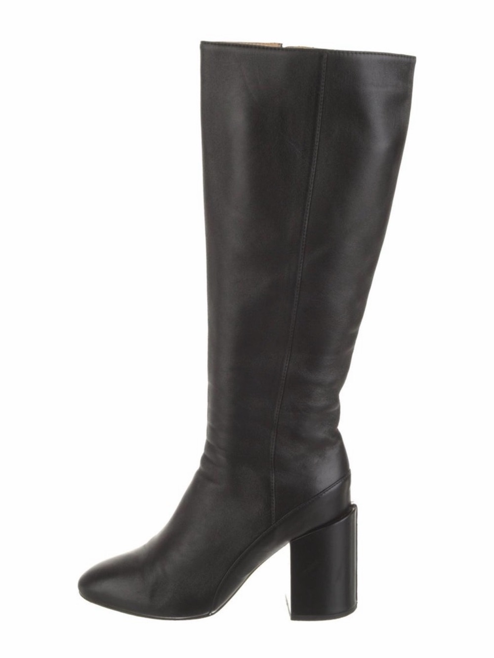 Dear Frances Black Leather Knee-High Block Heel Boots Size 38